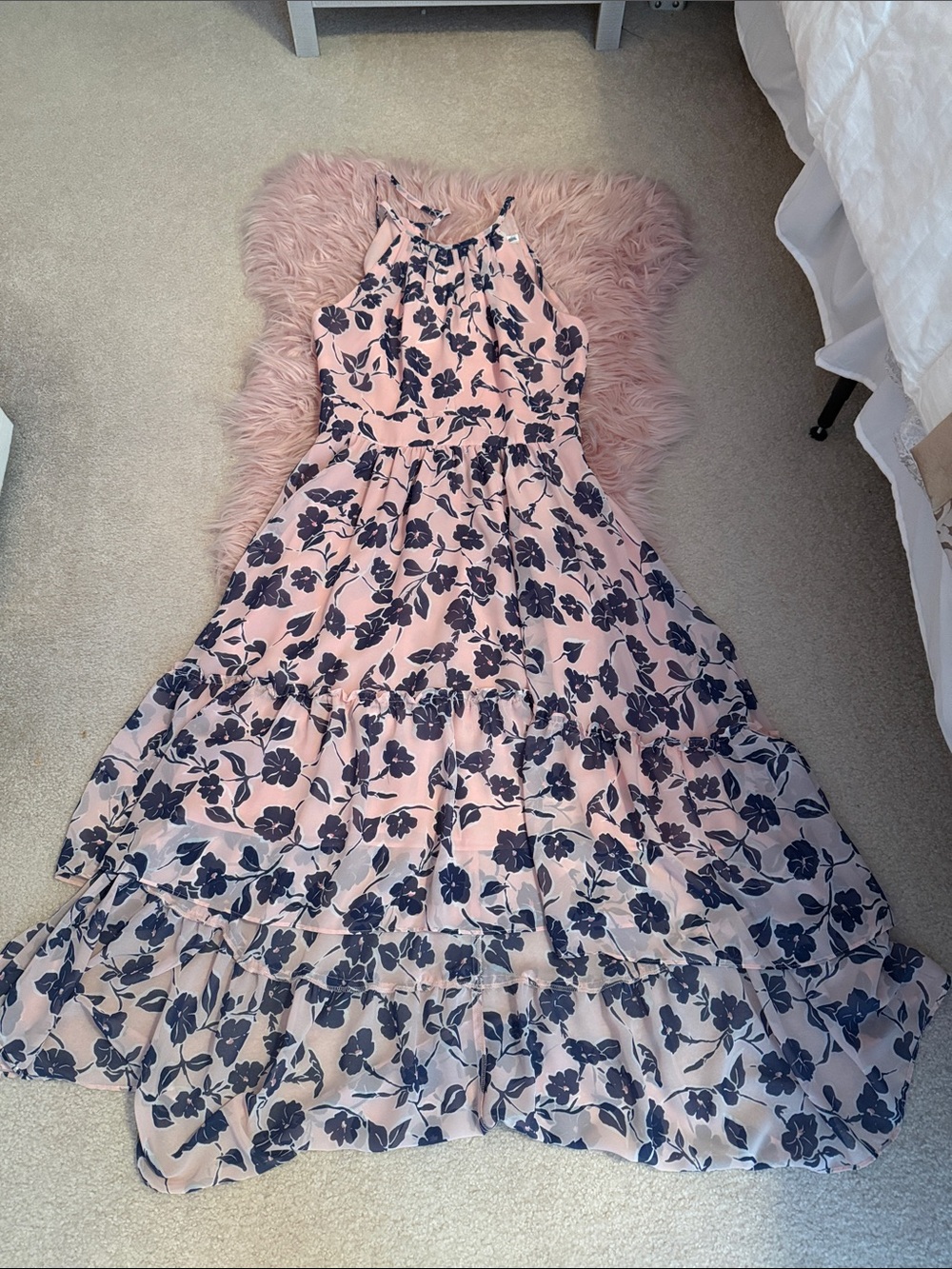 Eliza J Pink Maxi Dress with Navy Floral Print